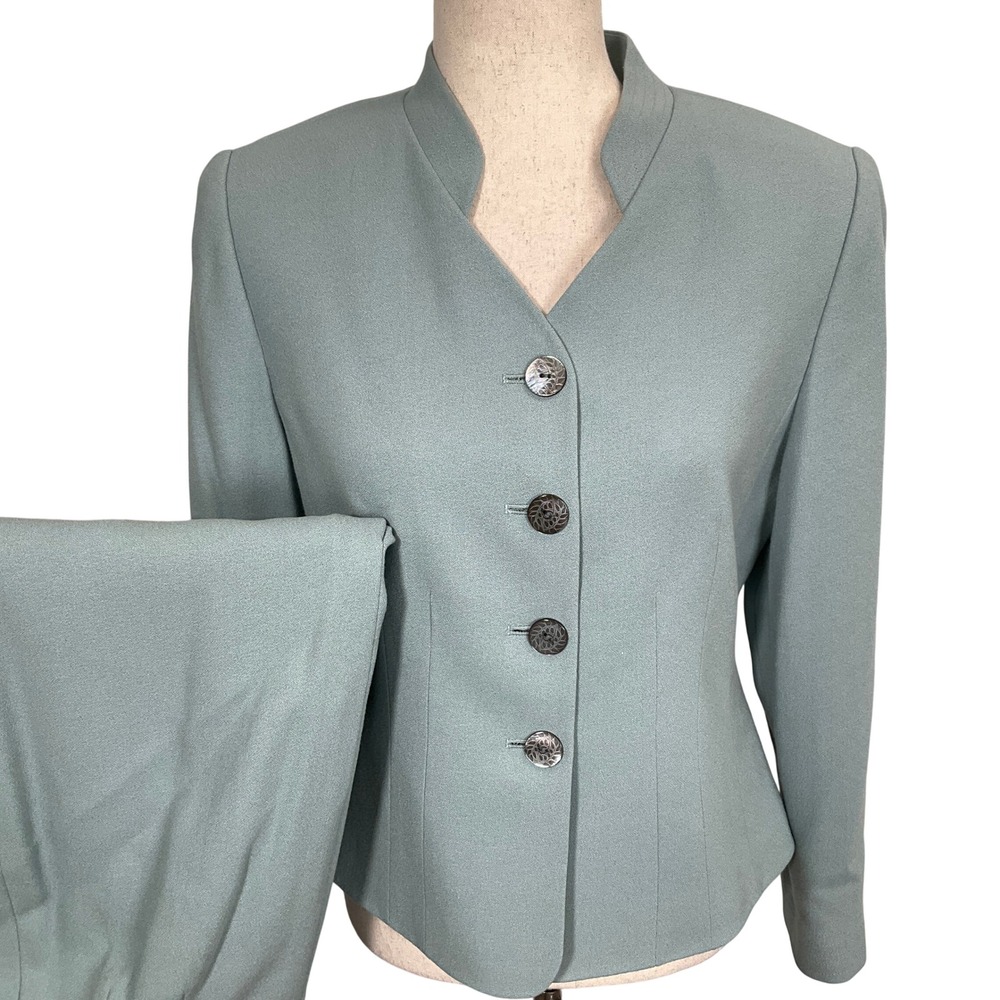 Kasper ASL Skirt Suit Womens 6P Light Slate Blue Crepe Quiet Luxury Tailored 2Pc